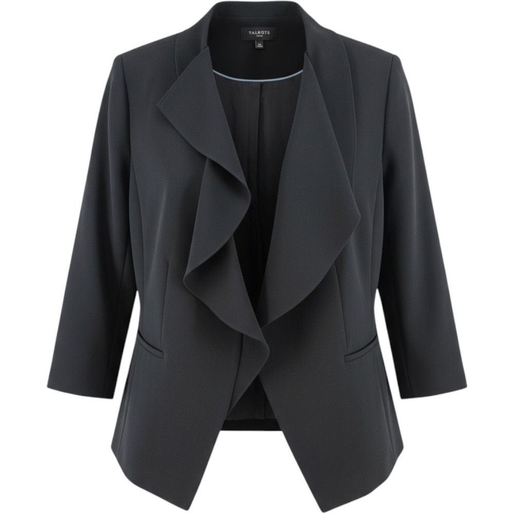 Talbots Woman Black Draped Ruffle Clasp Front Blazer Jacket 18W Career Elevated